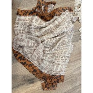 Roberto Cavalli‎ Scarf Shawl Off-White Monogram Leopard Print Silk